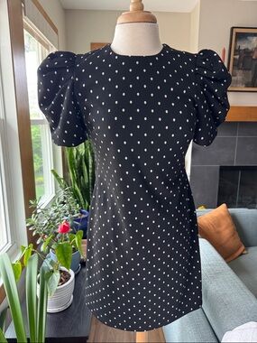 Calvin Klein Black Polka Dot Puff-Sleeve Mini Dress